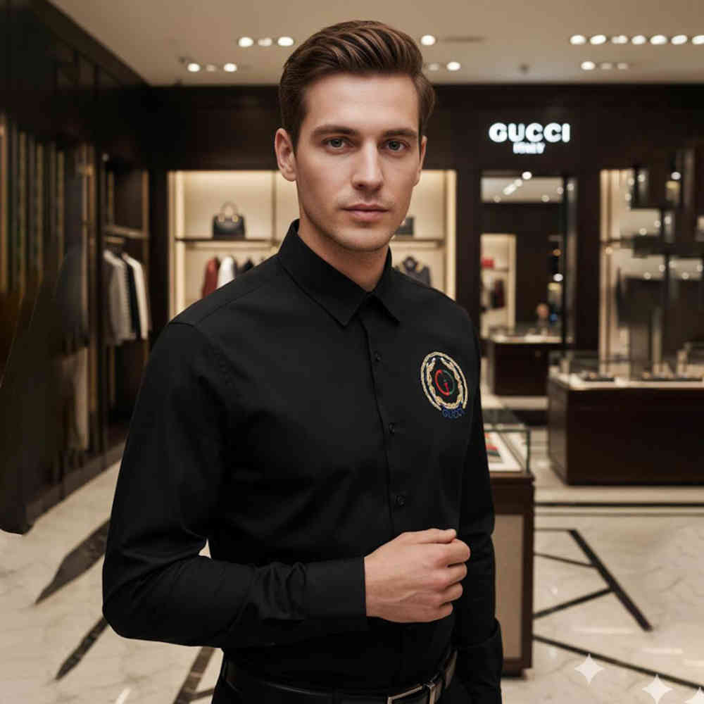 Black Gucci GG Embroidery Black Cotton Shirt