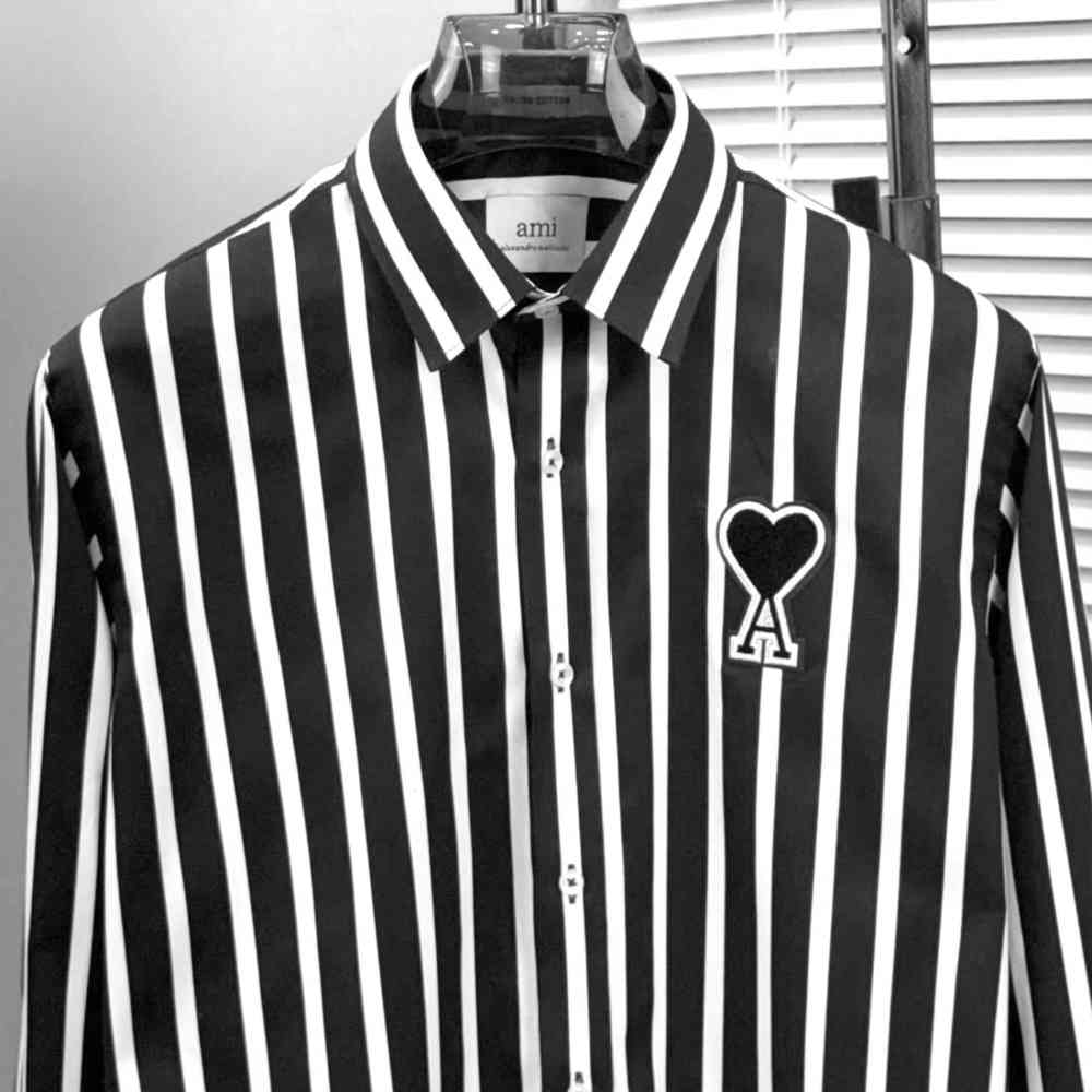 Ami Paris Heart Logo Blue Striped Shirt-1