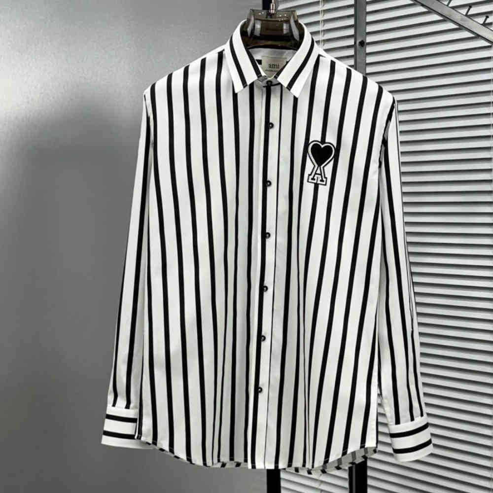 White Ami Paris Heart Logo Blue Striped Shirt