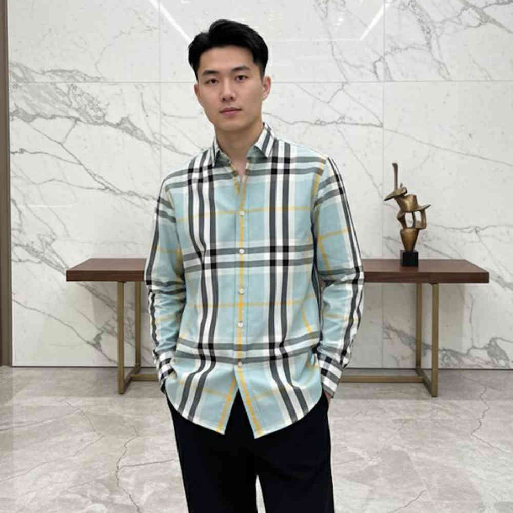 Sky Blue Burberry Checked Brown Premium Shirt