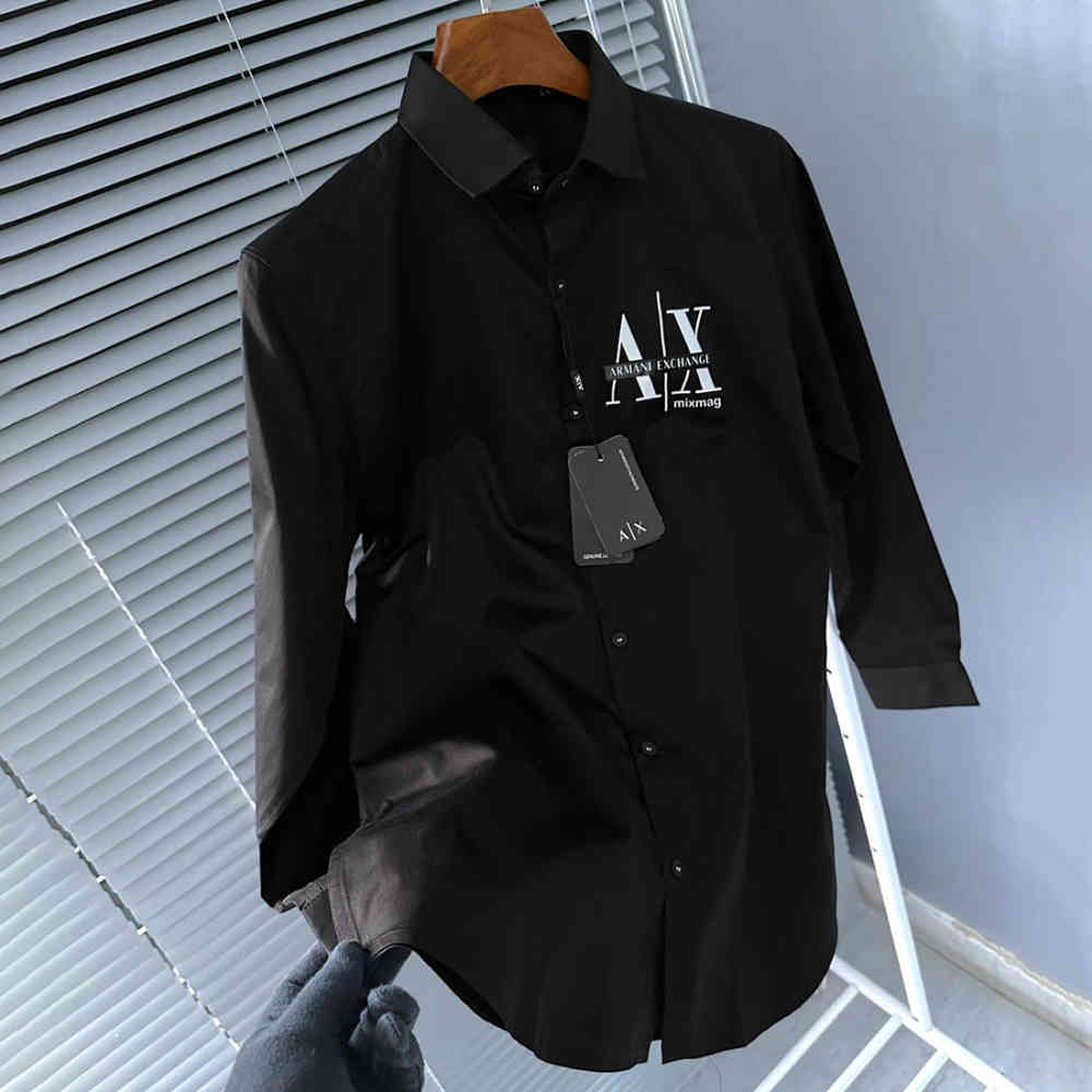 Armani Exchange Men's Mixmag Regular Fit Black Cotton Shirt-1