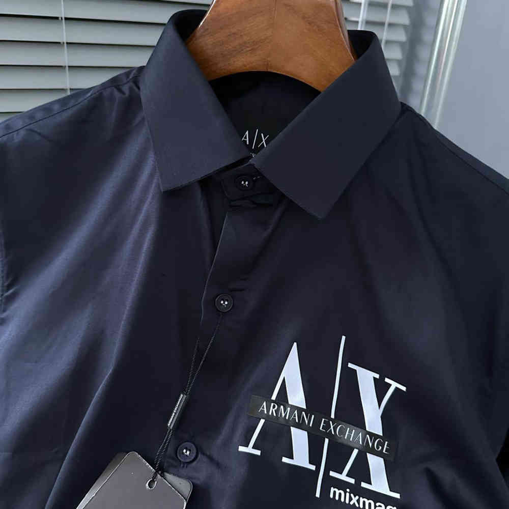 Armani Exchange Men's Mixmag Regular Fit Navy Blue Cotton Shirt-2