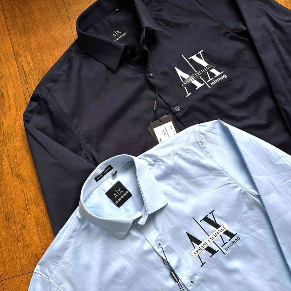 Armani Exchange Men's Mixmag Regular Fit Navy Blue Cotton Shirt-4