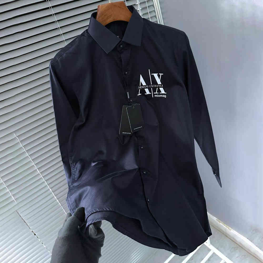 Armani Exchange Men's Mixmag Regular Fit Navy Blue Cotton Shirt-1