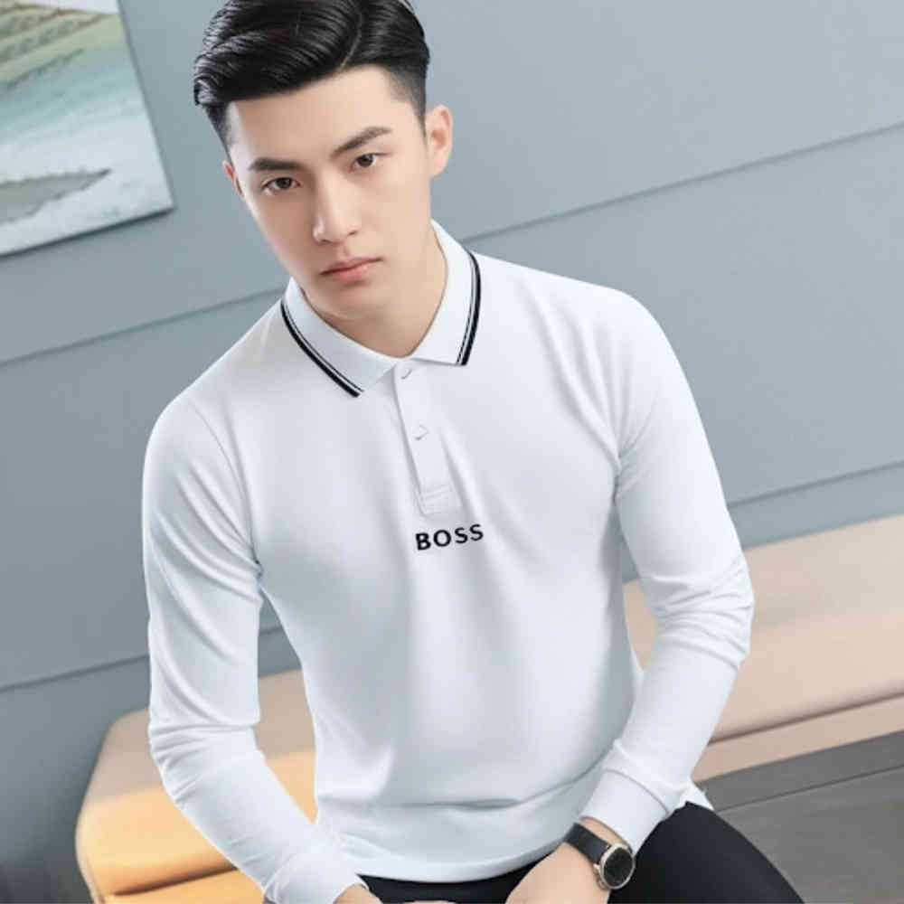 White Hugo Boss Sky Blue Premium Quality Full Sleeve Tees