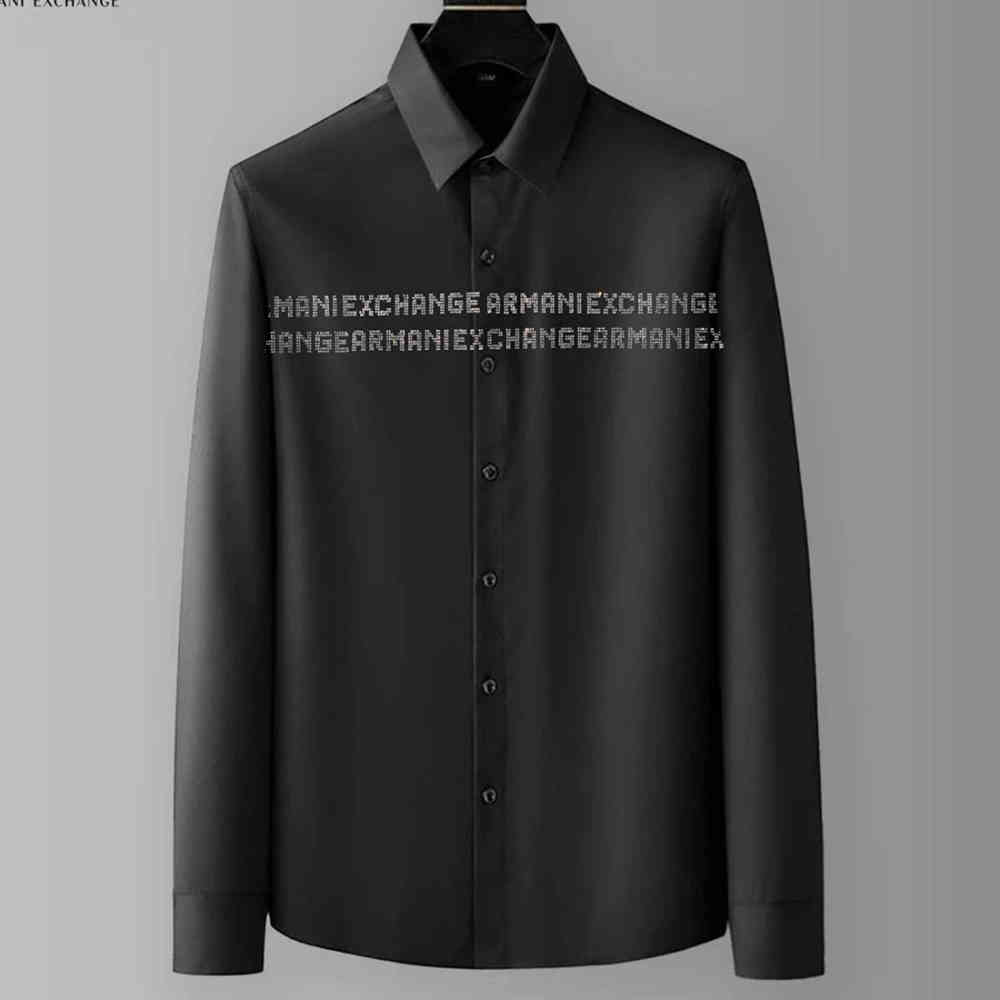 Black Armani Exchange Men's Regular Fit White Cotton Shirt