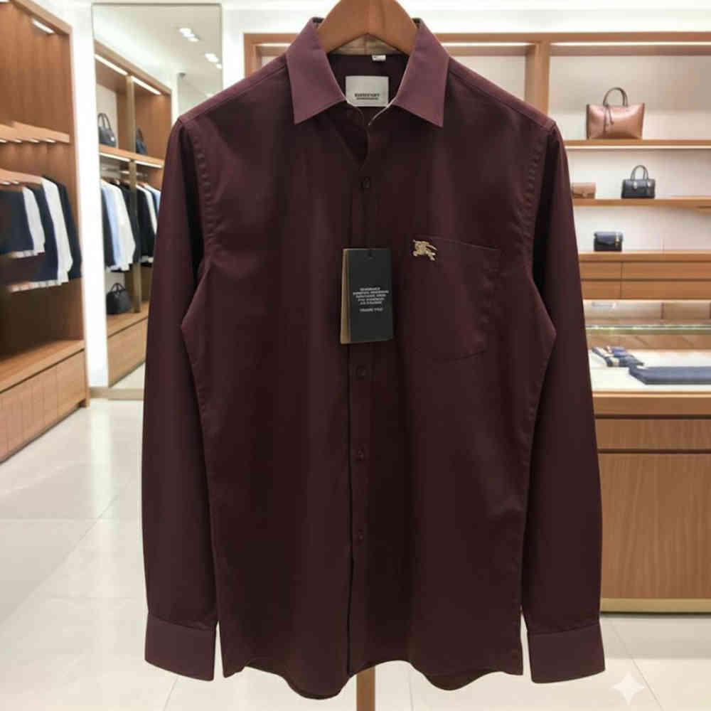 Wine Burberry White Premium Quality Shirt