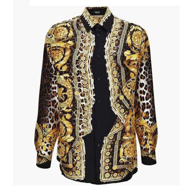 Black Versace Jeans Couture Wild Barocco Illusion Multicolor  Silk Shirt