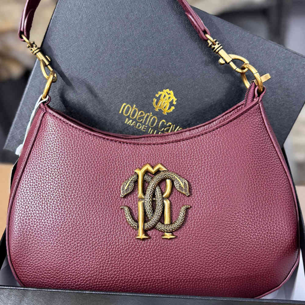 Wine Roberto Cavalli Vintage RC Oxidised Logo Beige Shoulder Bag