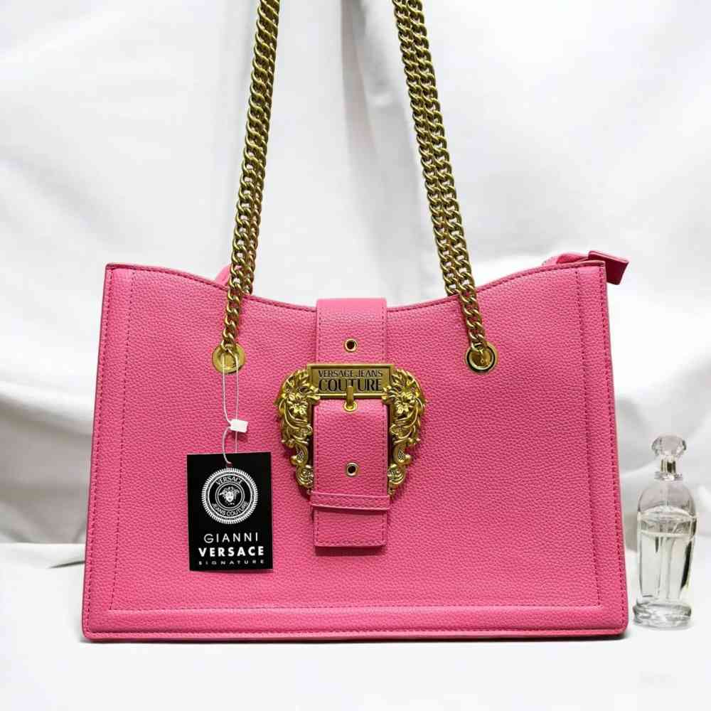 Pink Versace Couture Large Black Shoulder Bag