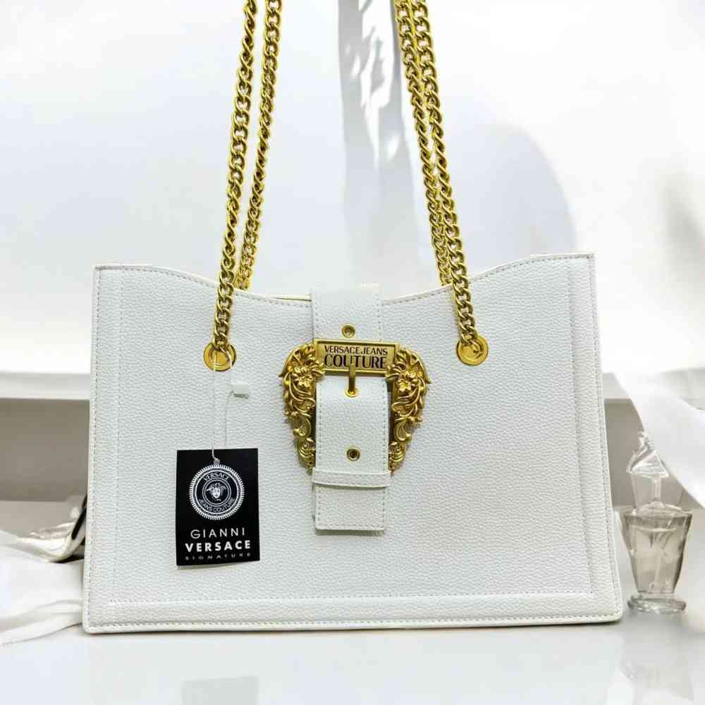 White Versace Couture Large Black Shoulder Bag