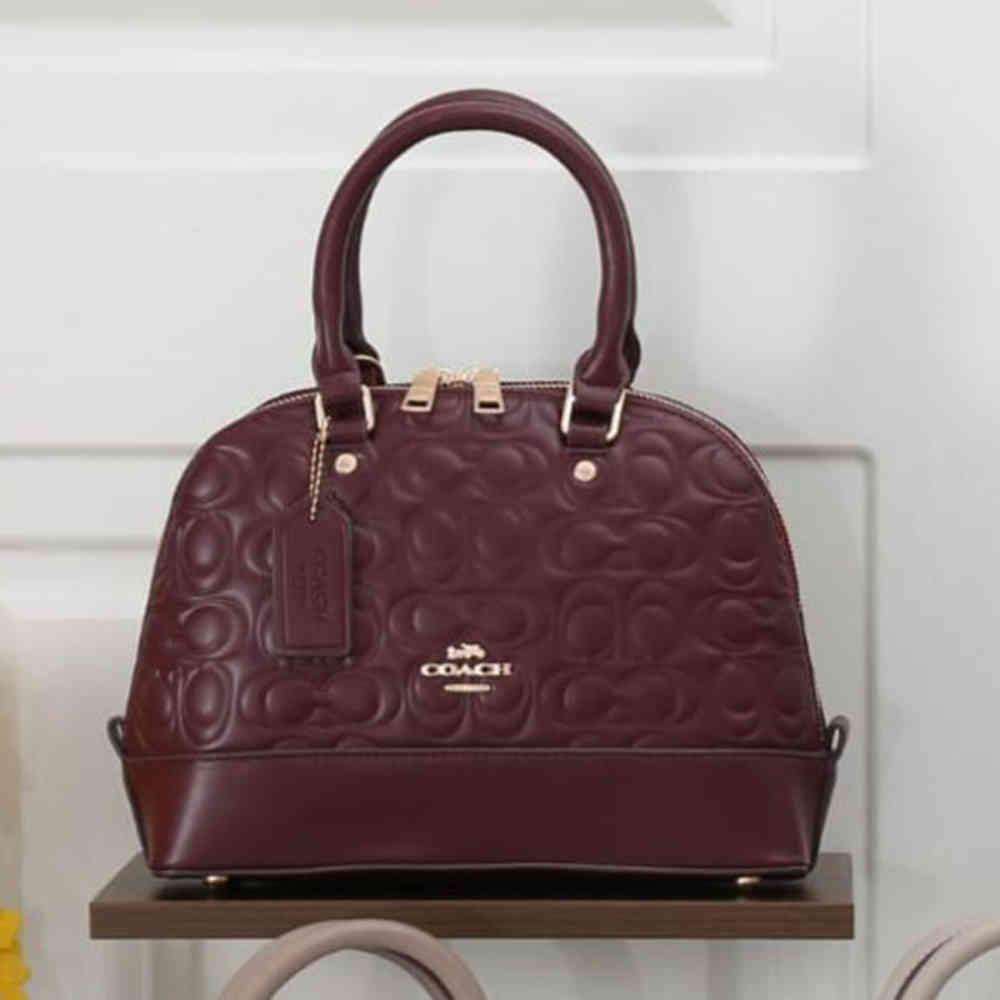 Wine Coach Alma Embossed Black Handbag