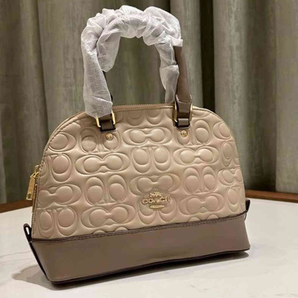 Beige Coach Alma Embossed Black Handbag