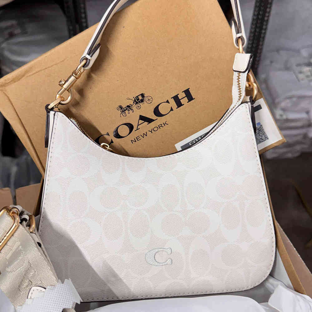 White Coach C Logo Small Black Shoulder Bag