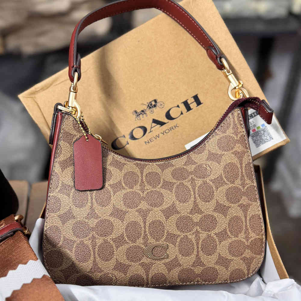Brown Coach C Logo Small Black Shoulder Bag
