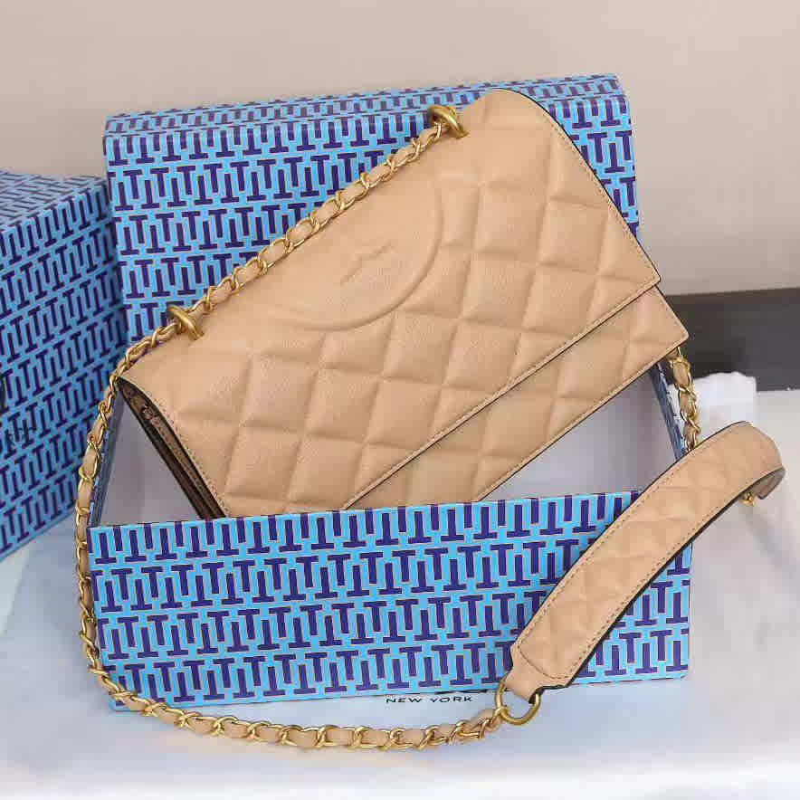Beige Tory Burch Fleming Structured Black Satchel Bag