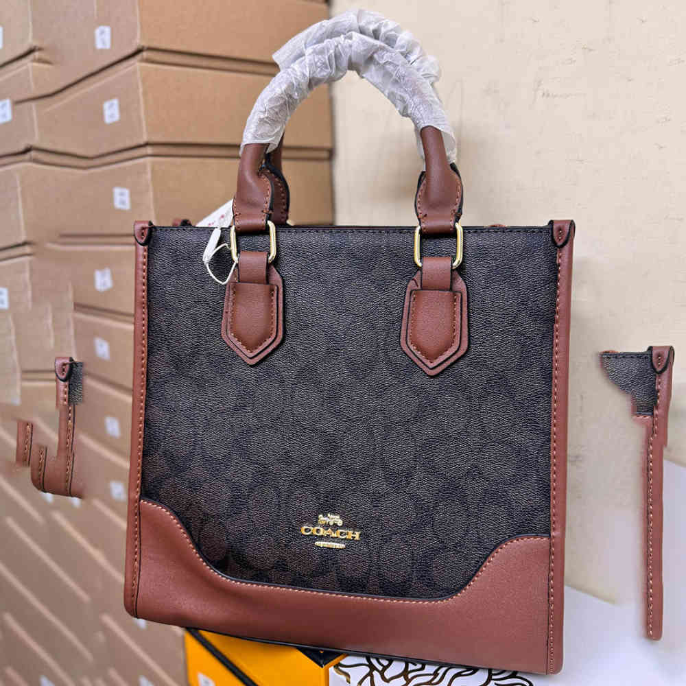 Black & Brown Coach Mercer Black Tote Bag
