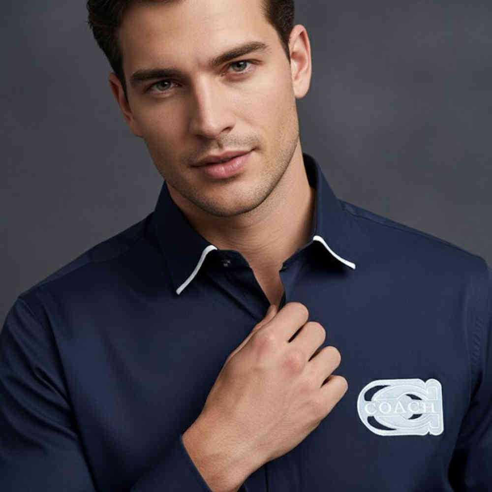 Blue Coach Embroidered Black Premium Cotton Shirt