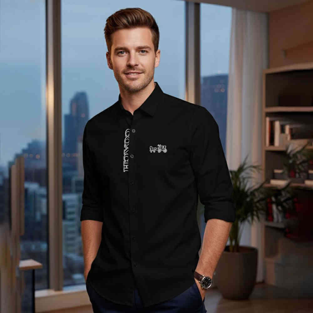 Black Coach Embroidered White Premium Cotton Shirt