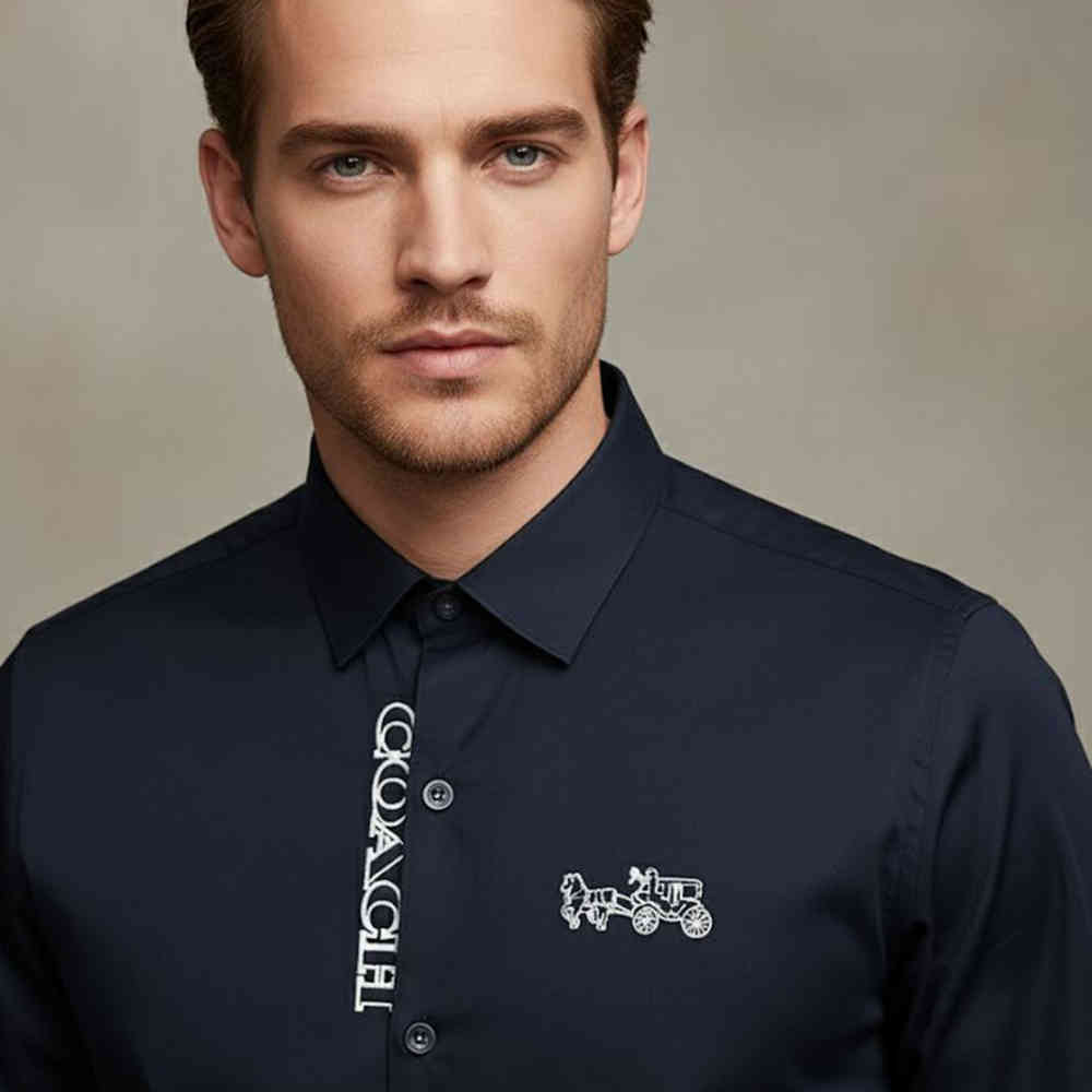 Blue Coach Embroidered White Premium Cotton Shirt