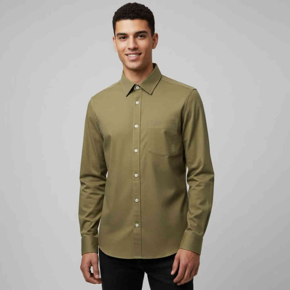 Olive Hugo Boss Light Blue Premium Quality Shirt