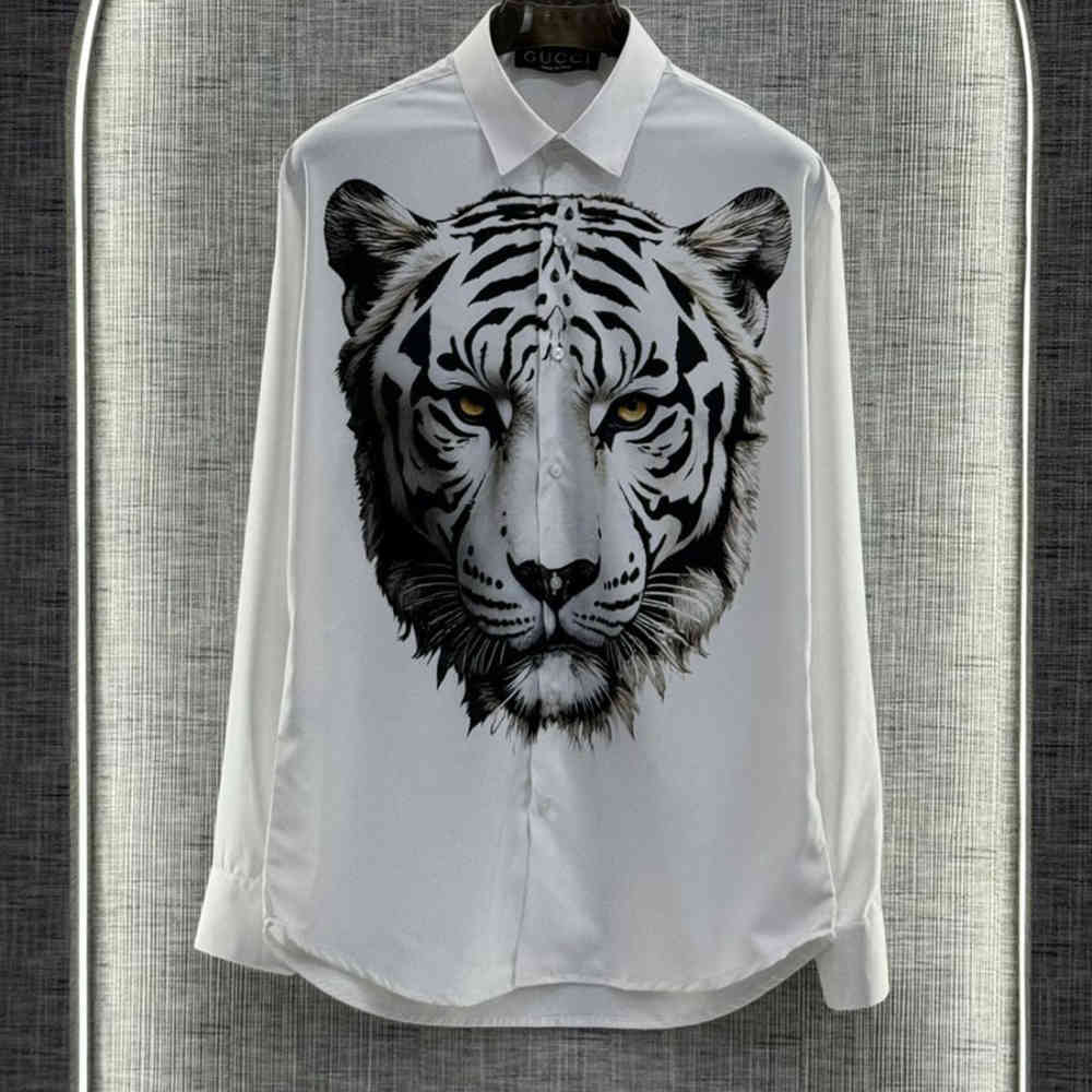 Gucci Tiger Print White Cotton Shirt-2