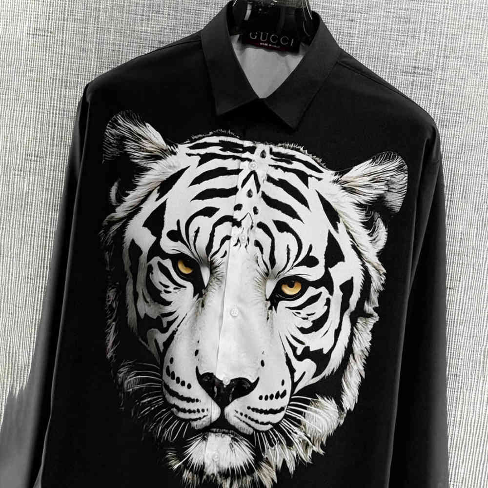 Gucci Tiger Print Black Cotton Shirt-1