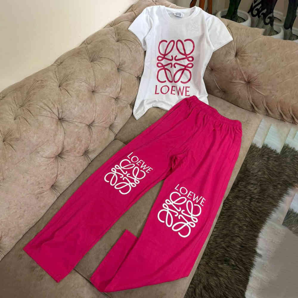 Loewe Embroidered logo White & Pink Premium Co-ord Set-1