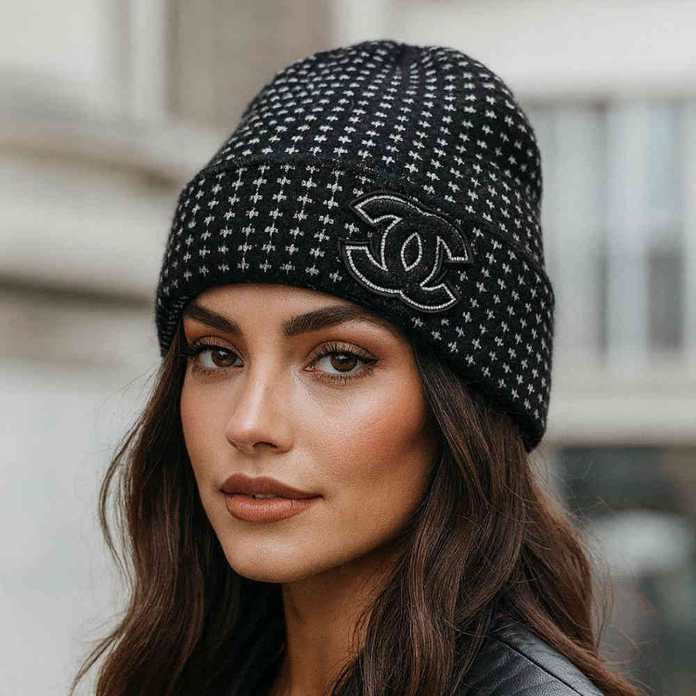 Black Chanel Pink Cashmere Beanie