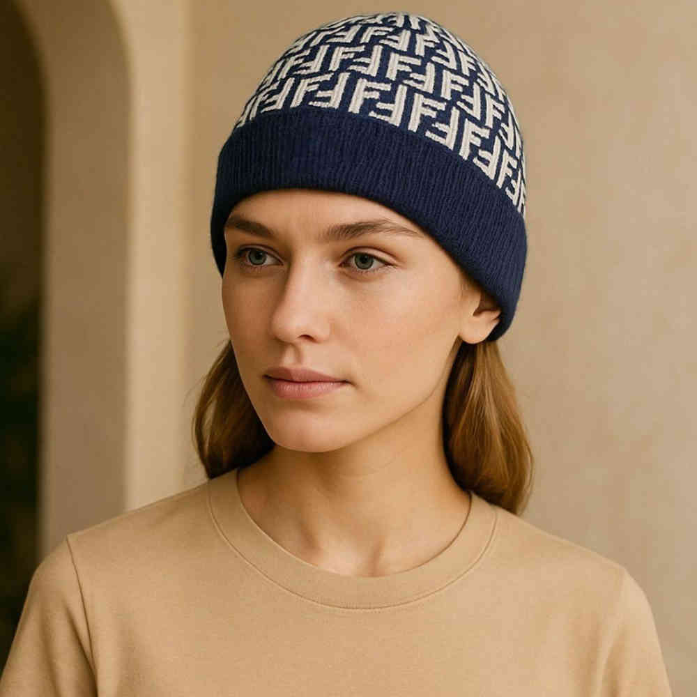 Fendi Blue Cashmere Beanie-thumb-0