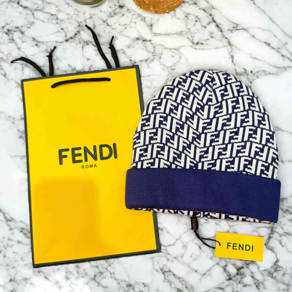 Fendi Blue Cashmere Beanie-thumb-1