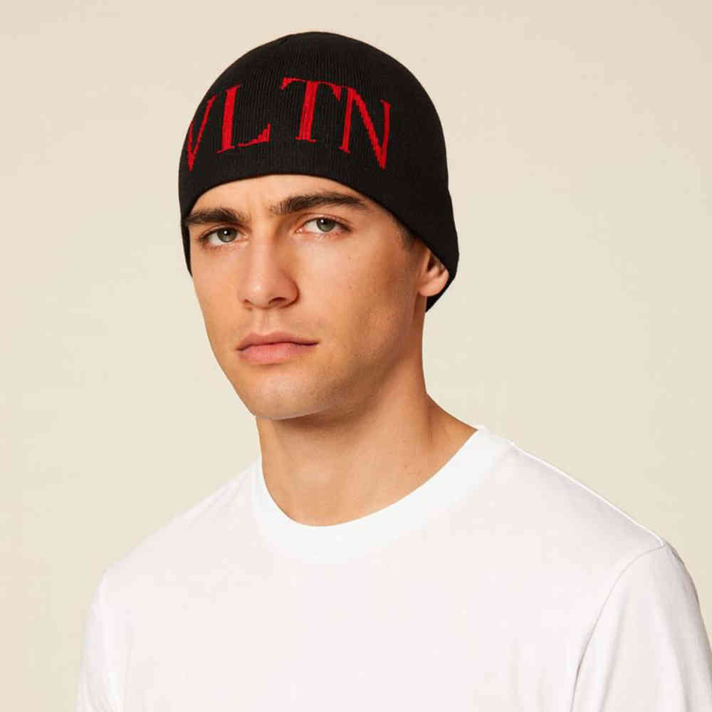 Black & Red Valentino Grey Cashmere Beanie