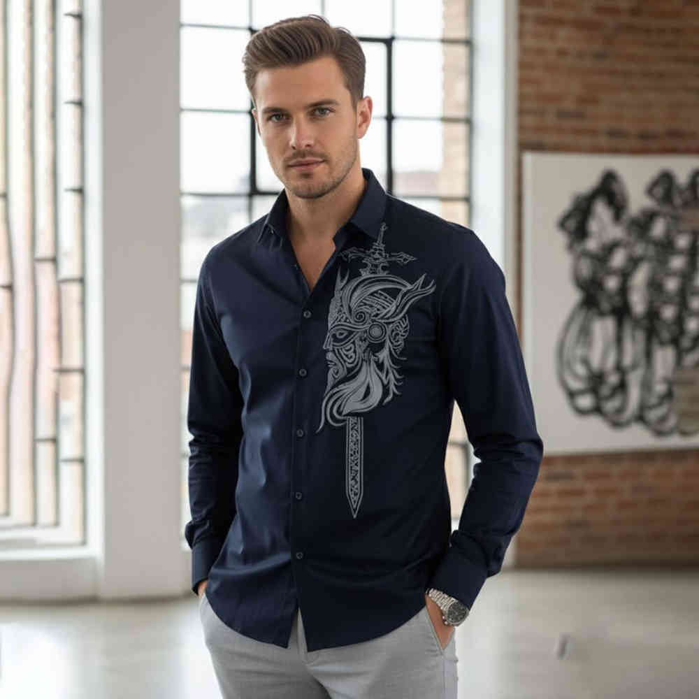 Navy Blue Versace White Premium Cotton Shirt