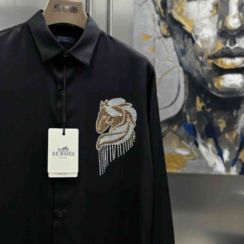 Hermès Embroidery Horse Logo Black Premium Shirt-1