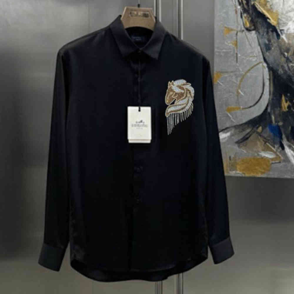 Black Hermès Embroidery Horse Logo White Premium Shirt