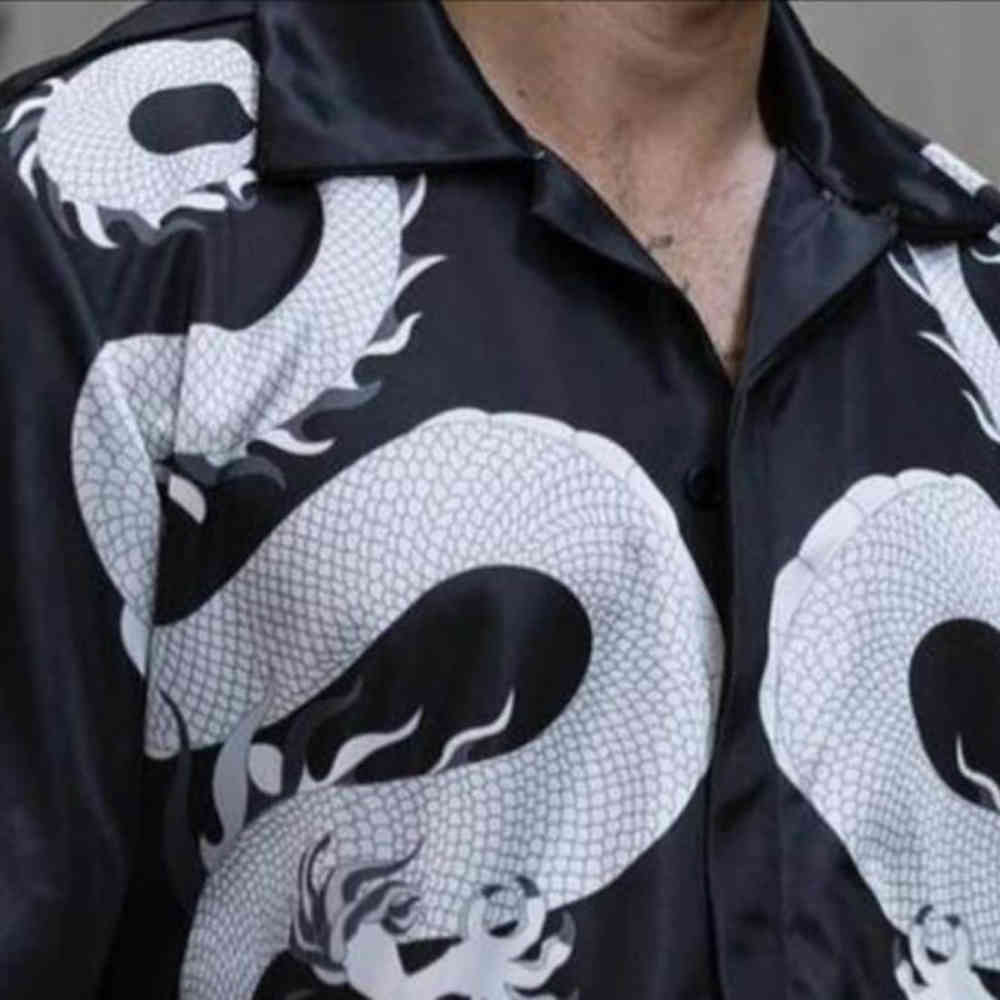 Black Balmain Paris White Dragon Print Shirt