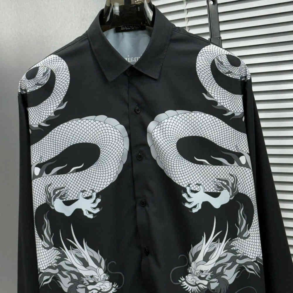 Balmain Paris Black Dragon Print Shirt-2