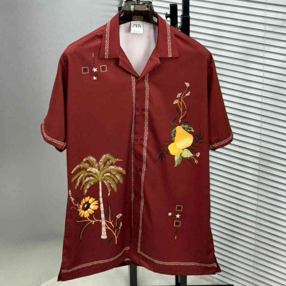 Wine Zara Blue Hrithik Roshan Edition Printed Shirt