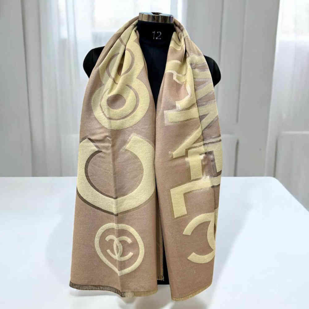 Beige Chanel Designer Blue Woolen Stole
