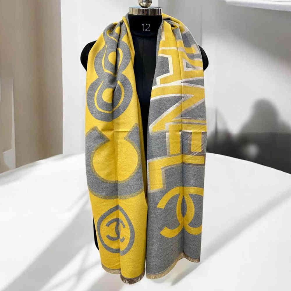 Yellow Chanel Designer Blue Woolen Stole