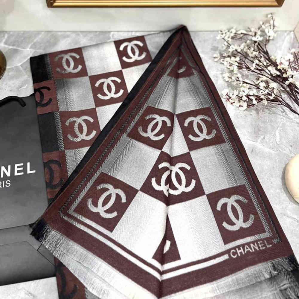 Wine Chanel Designer Brown Woolen Stole