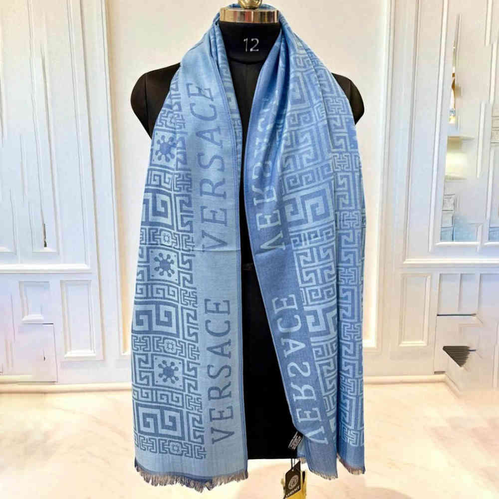 Blue Versace Designer Brown Silk Stole
