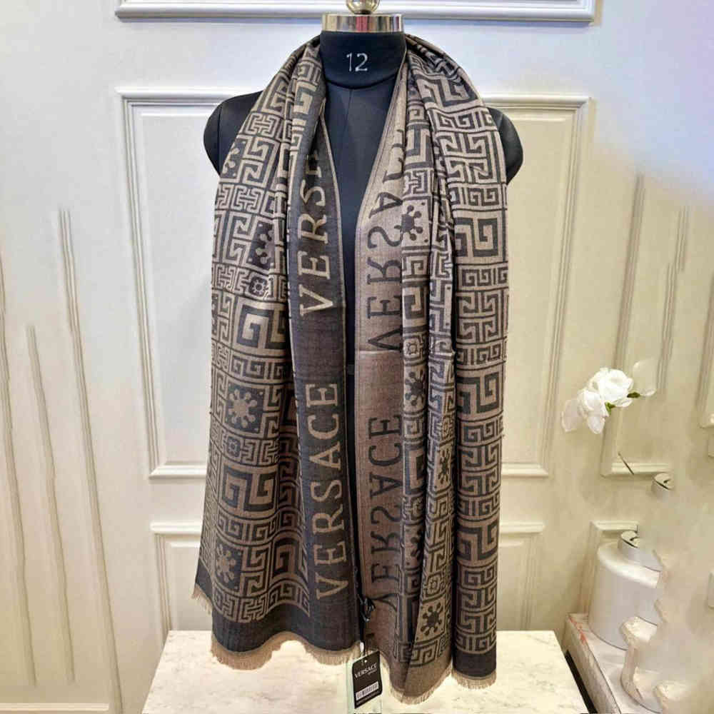 Versace Designer Dark Brown Silk Stole-thumb-1