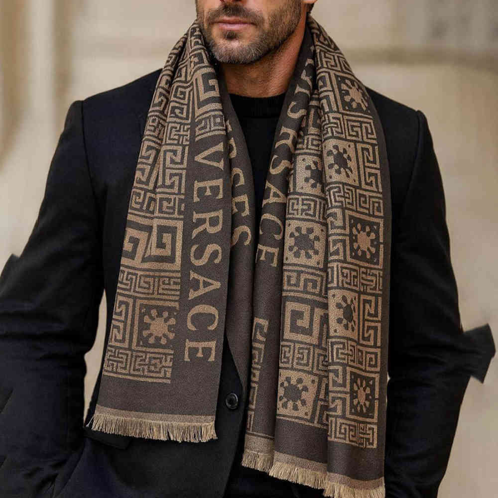 Dark Brown Versace Designer Blue Silk Stole