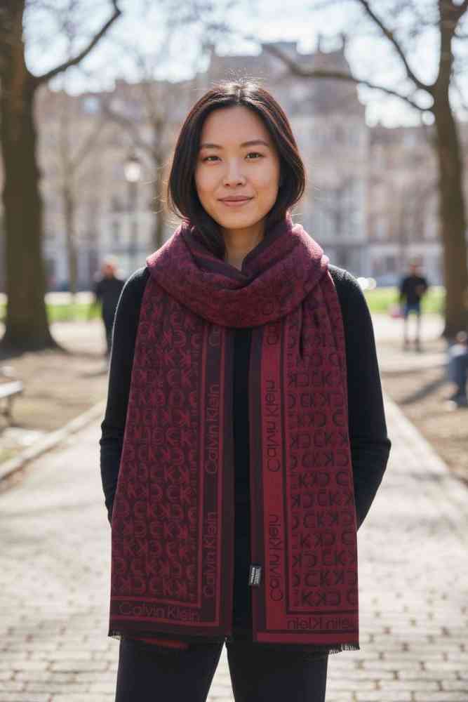 Calvin Klein Reversible Designer Wine Woolen Stole-thumb-1