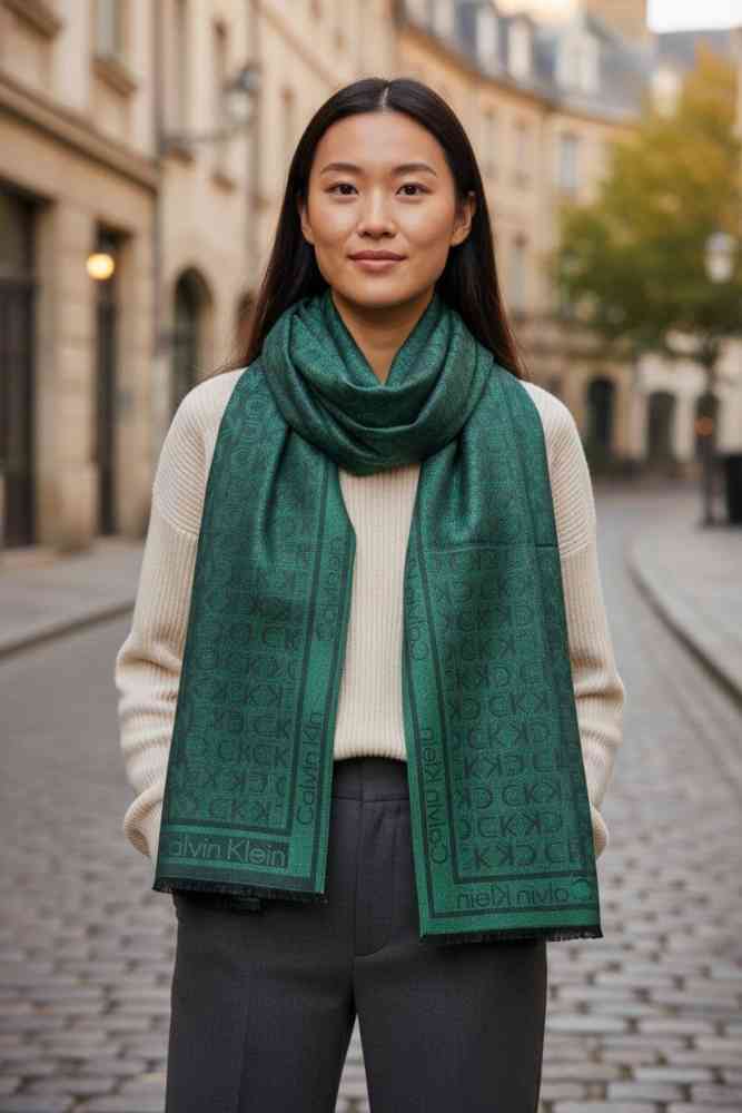Green Calvin Klein Reversible Designer Grey Woolen Stole