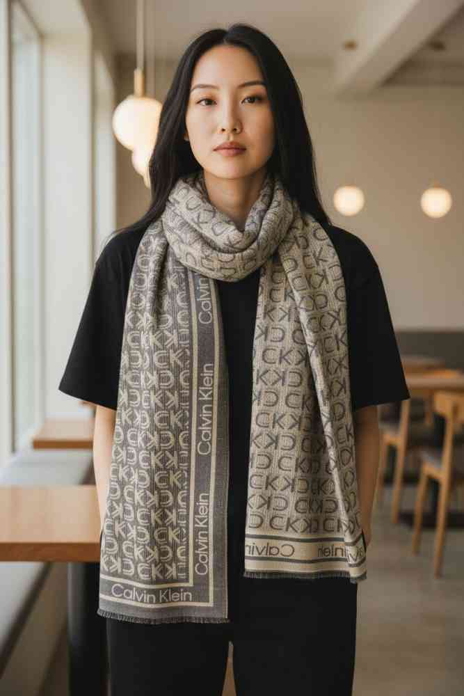 Cream Calvin Klein Reversible Designer Grey Woolen Stole