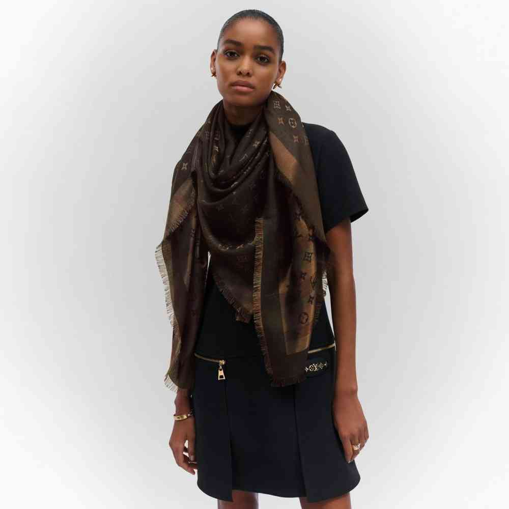 Louis Vuitton Reversible Dark Brown Shine Monogram Shawl-2