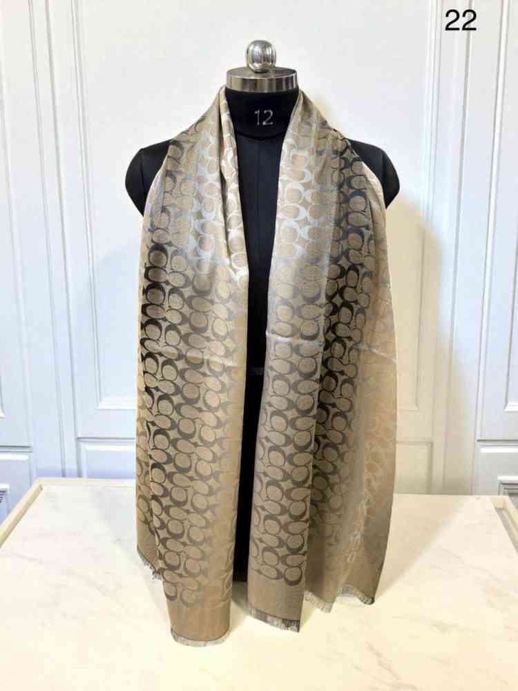 Beige Coach Signature Grey C Border Woollen Stole