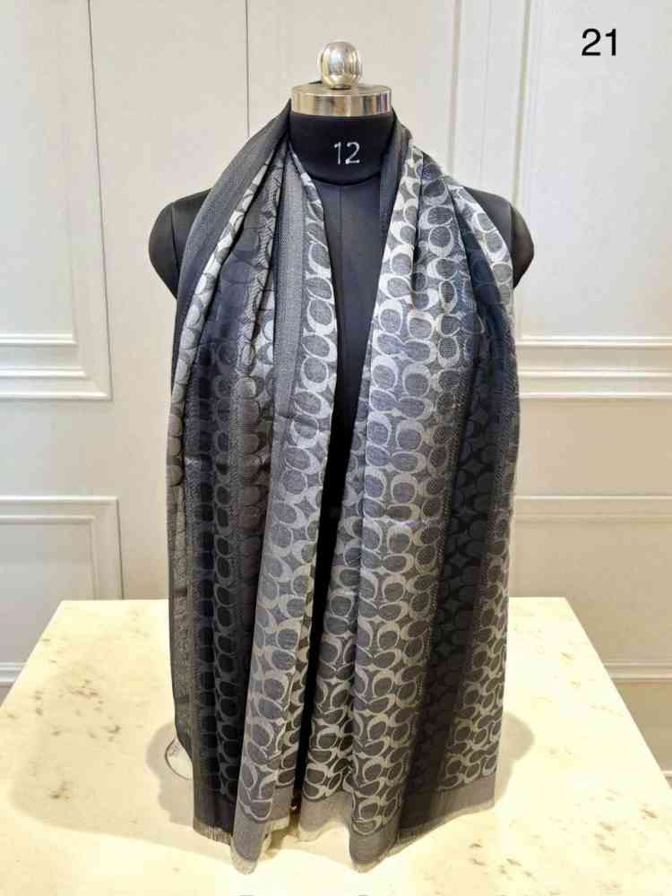 Coach Signature Grey C Border Woollen Stole-1